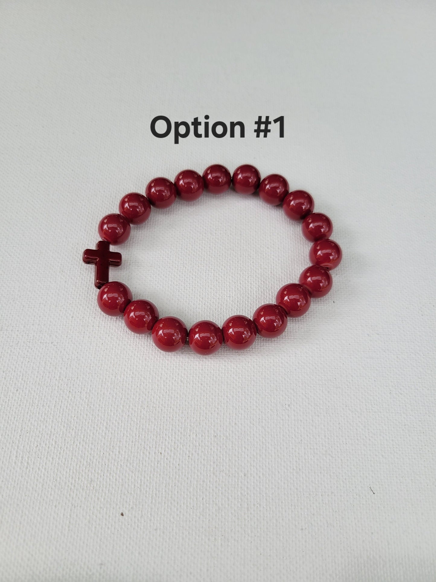 Cross Charm Beaded Stretch Bracelet Stackable Religious Christian