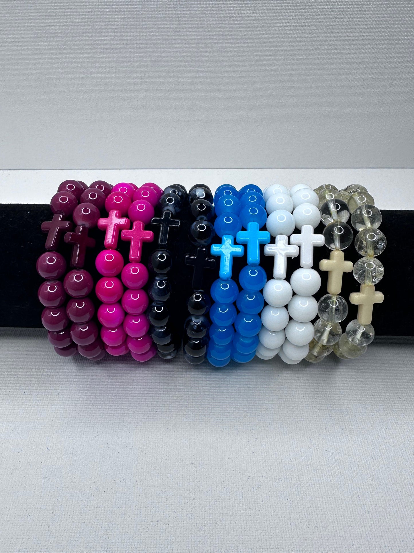cross stackable beaded stretch bracelet relogious