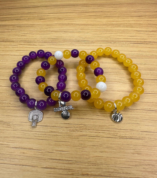Sparks WNBA Inspired Handmade Basketball Charm Bracelets Set