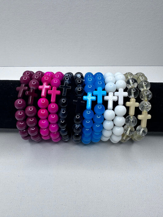 cross stackable beaded stretch bracelet relogious